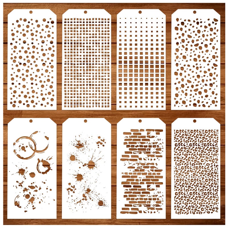 Boqon 8 Pieces Stencils for Crafts Polka Dot Brick Layering Stencils Mixed Media Texture Stain Splatter Stencils for Painting on Card Making Canvas DIY Crafts Furniture Paper (8 Texture) - Image 1